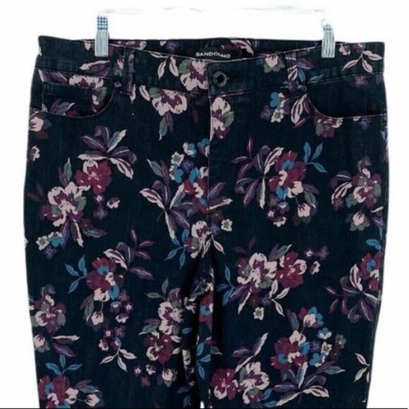 Bandolino Amy Black Pink Floral High Rise Slim Fit Jeans Women's Plus Size 18 - Picture 5 of 9